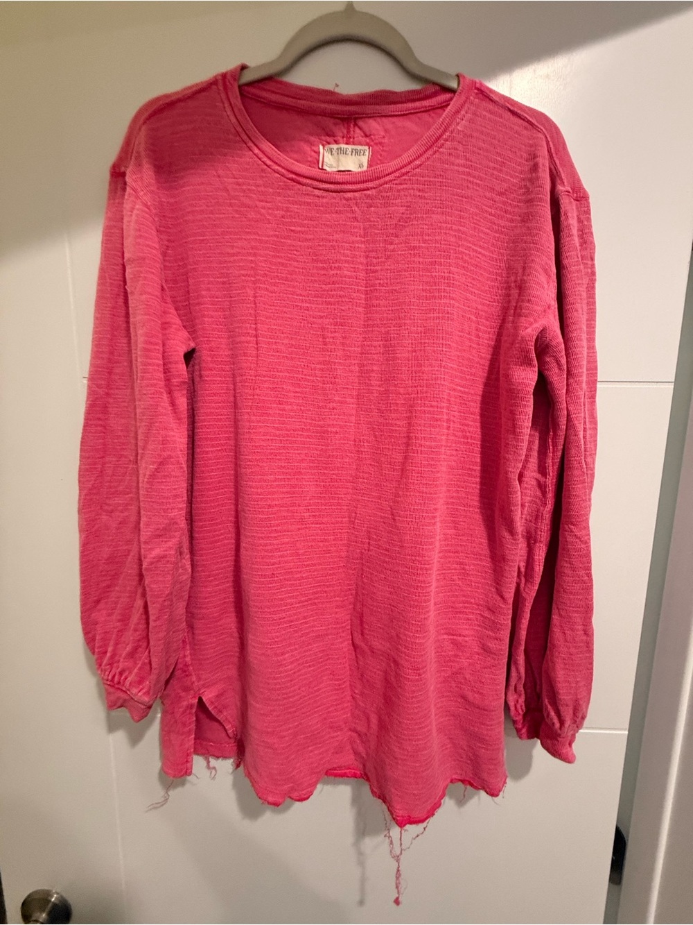 Free People Vibrant Pink Long Sleeve Textured Top